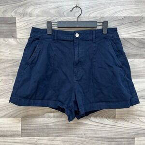 Warp + Weft Shorts Womens 10 Blue Dark Wash High Rise Slash Pocket Preppy Casual